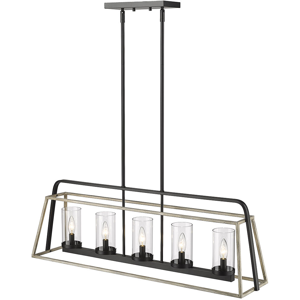 Bonnie 5 Light 37.5 inch Matte Black/Grey Wood Linear Chandelier Ceiling Light